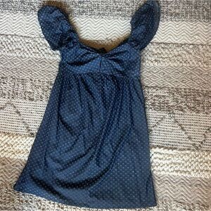 Navy Blue Polka Dot Mini Dress - Women